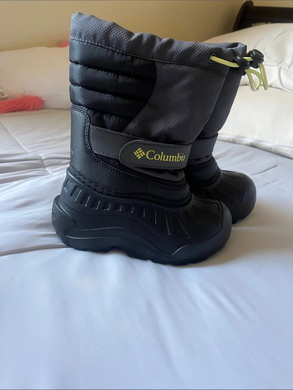 Columbia Kids Gray and Black Snow Boots with Yellow Accents